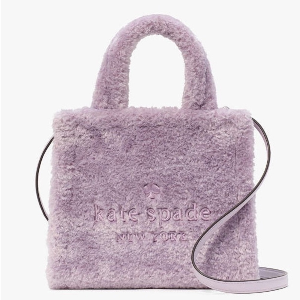 Kate Spade Ellie Faux Fur Shearling Small Tote, Violet Mist NWT